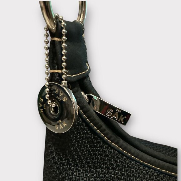 The Sak Purse Black Woven Shoulder Bag 4543 Top Handle Handbag Bag Charm - Picture 6 of 11